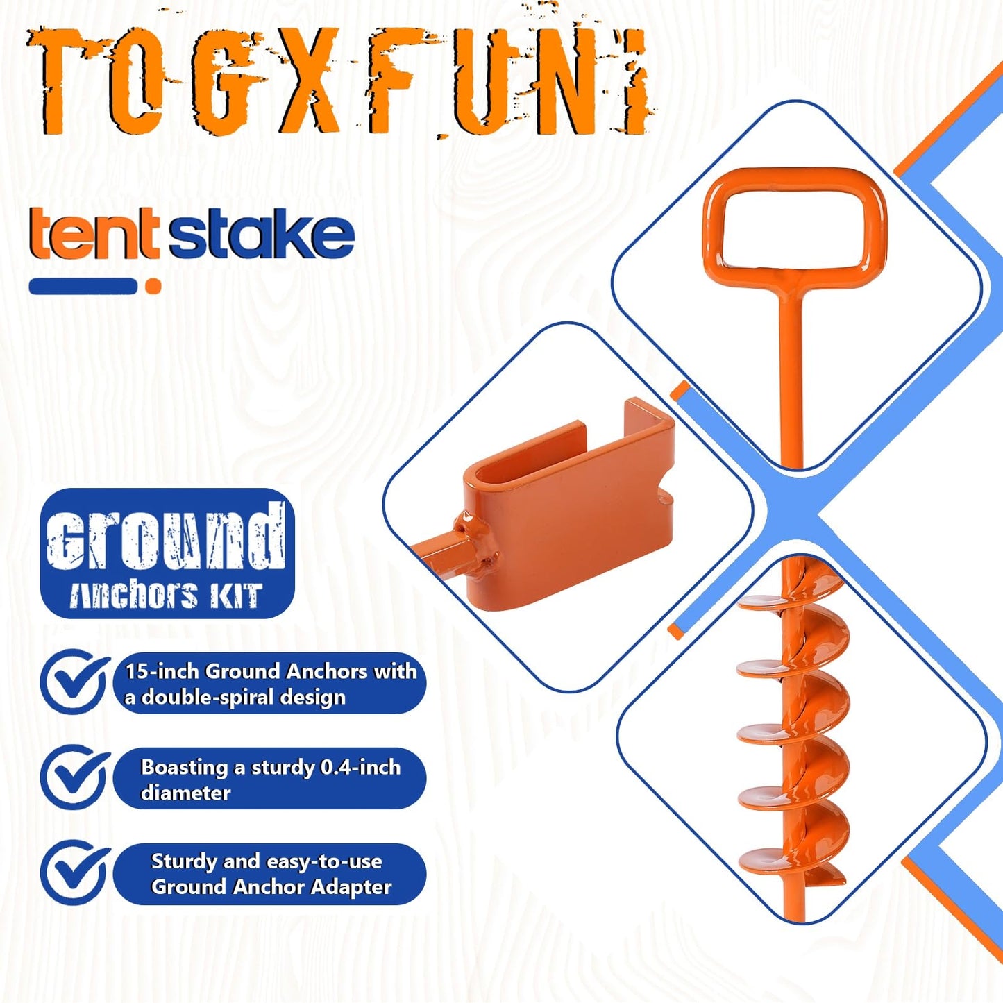 2025 Heavy Duty Ground Anchors Screw in - Tent Stakes Heavy Duty, Orange Spiral Stakes for Trampoline, Camping & Hard Ground, Mobile Home Anchors (6PCS,15in)