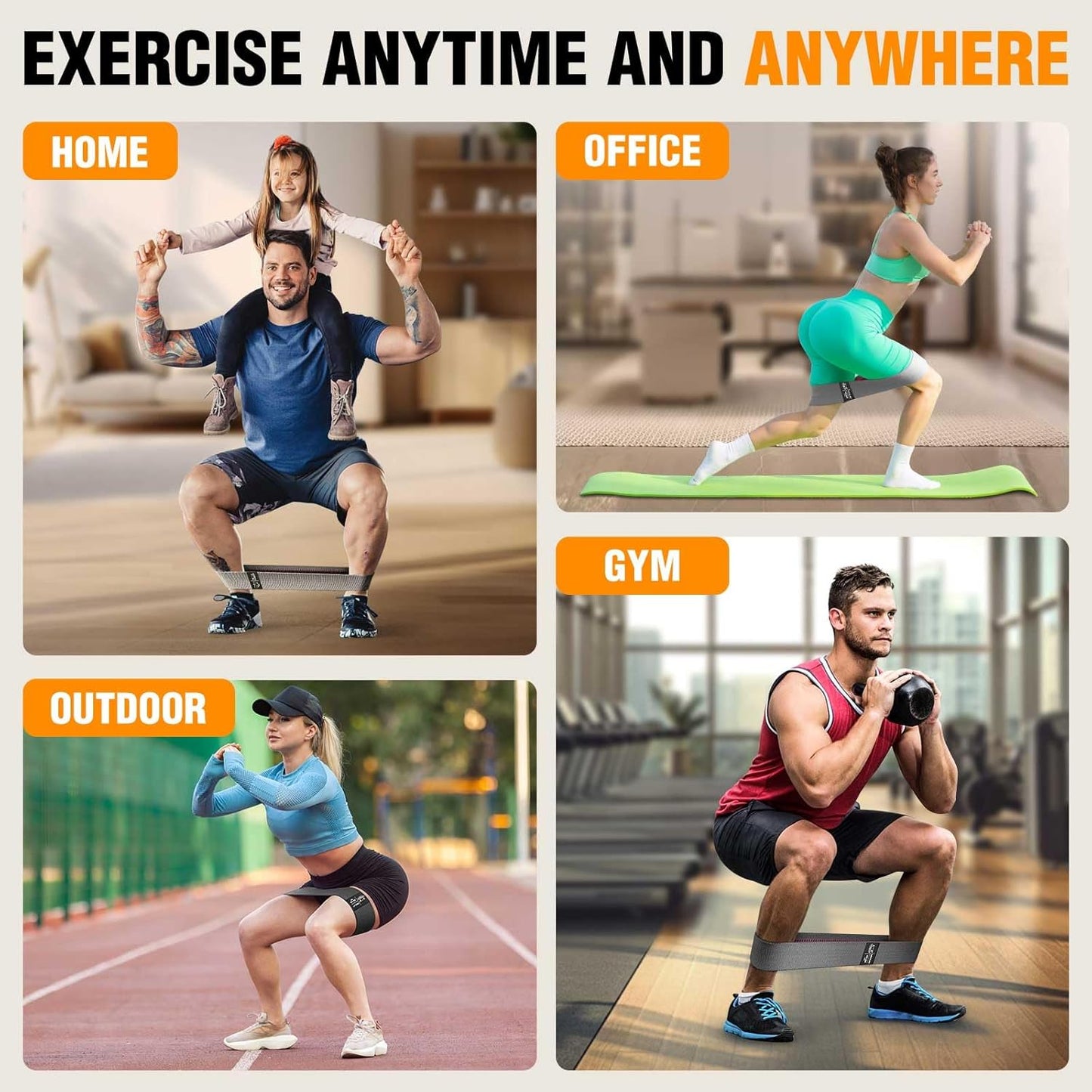 Fabric Resistance Bands for Working Out - Exercise Bands for Women and Men, Booty Bands for Legs and Glute, Yoga, Pilates, Rehab, Fitness and Home Workout