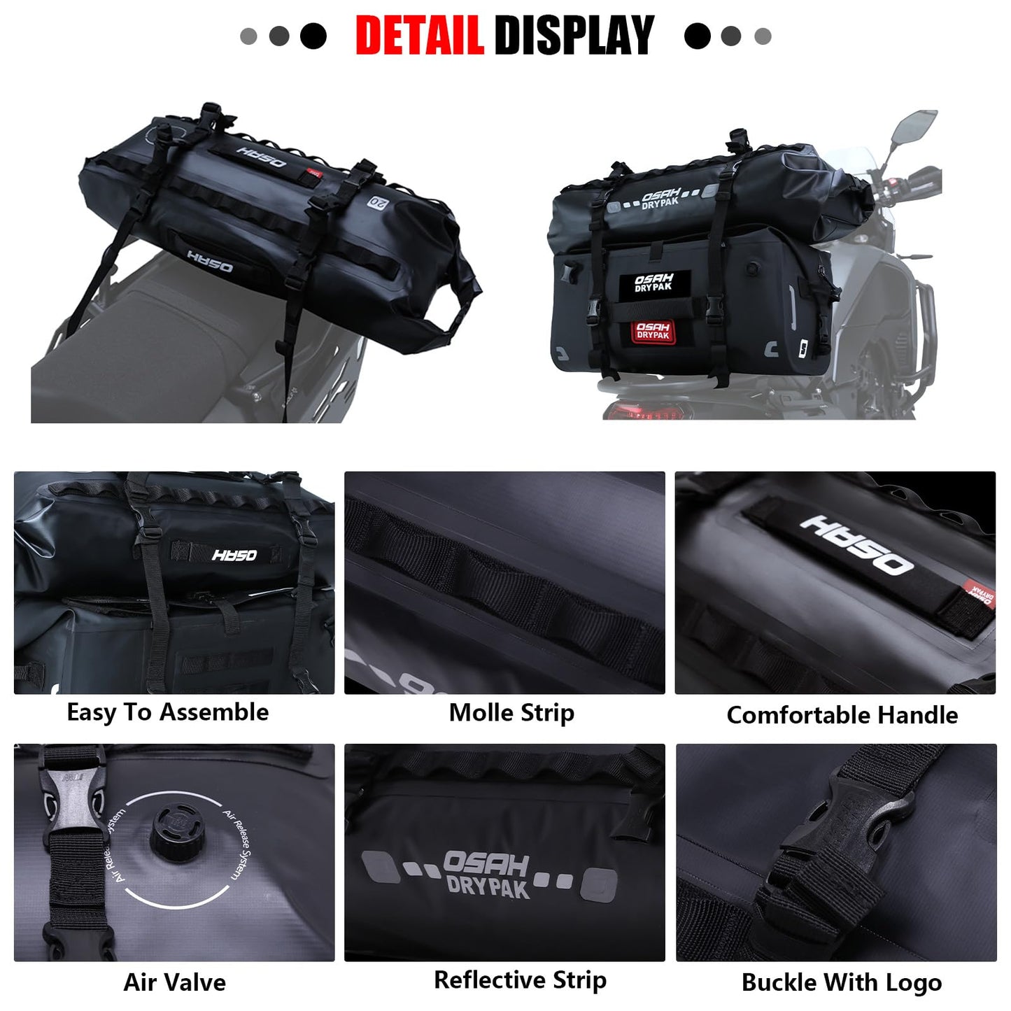 Greanthour Waterproof Duffel& Luggage Bag - Motorcycle Dry Bag Tail Saddle Bags with Roll Top Closure,Large Storage Space,for Camping, Kayaking, Fishing & Traveling(Green, 20L)