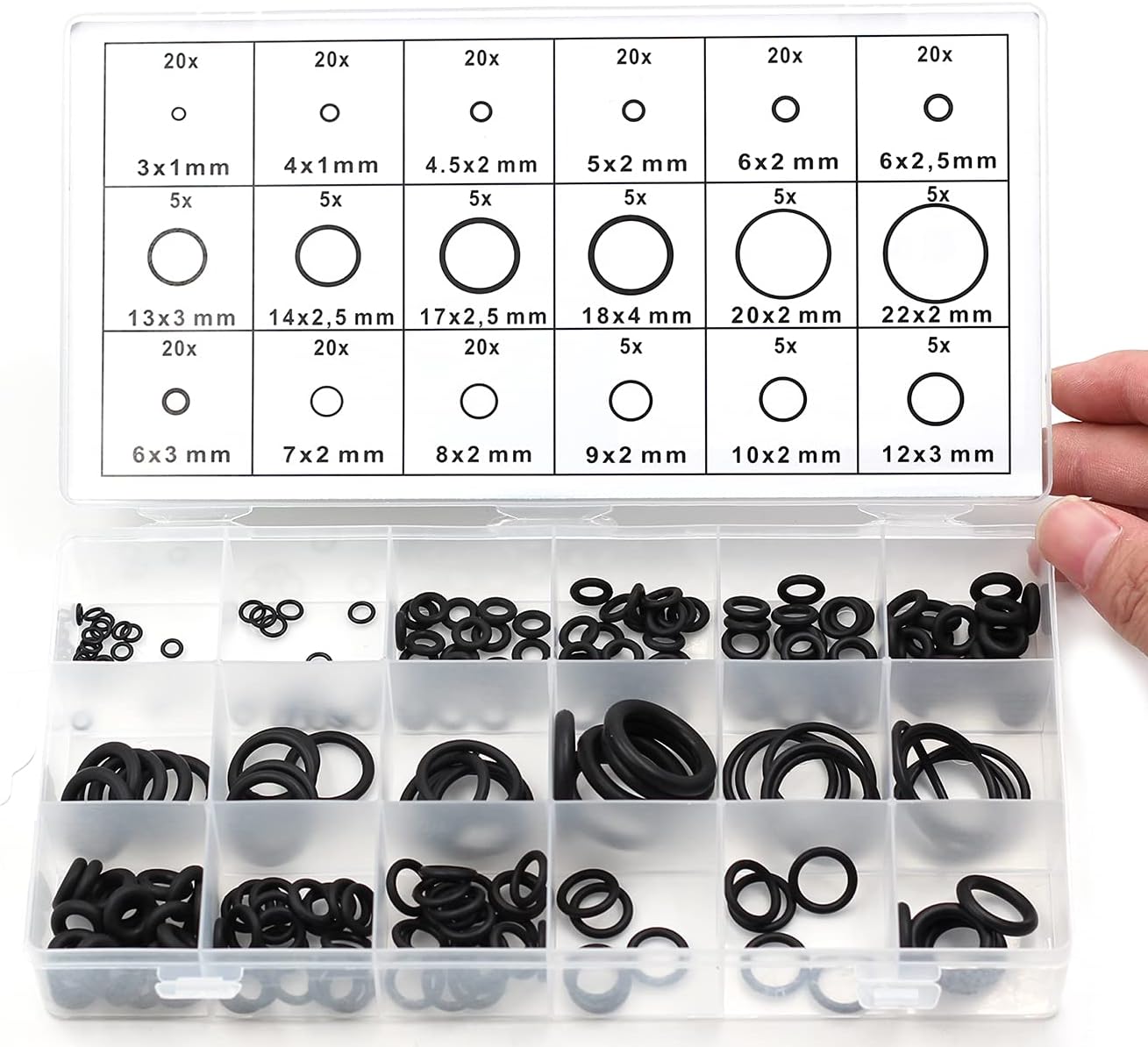 Chiloskit 225pc Rubber O-Ring Assortment Set Hydraulic Plumbing Air Gas Paintball Seal Kit