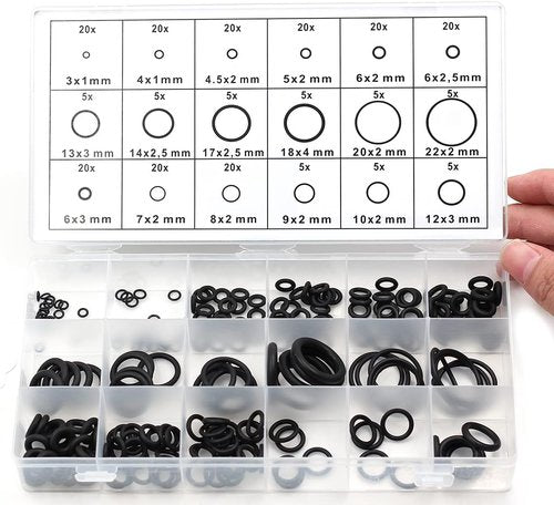 225pc Rubber O-Ring Assortment Set for Hydraulic, Plumbing & Air Sealing