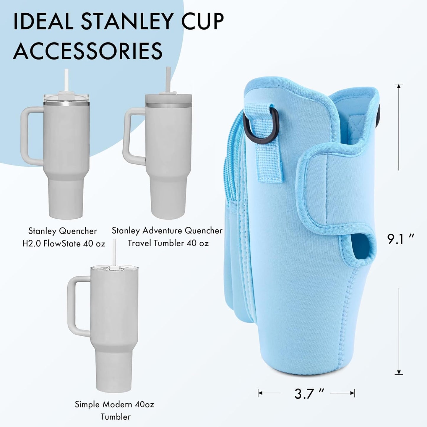 Water Bottle Carrier Bag for Stanley Cup 40/30 Oz | Adjustable Strap & Phone Pocket