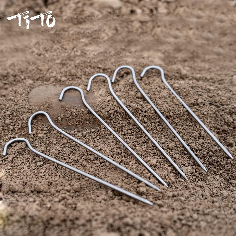 TiTo Titanium Shepherd Hook Tent Stakes Tent Pegs Tent Stakes Dia 3.5mm and Length 165mm About 8.2G.(6-Pack) (Rainbow Color)