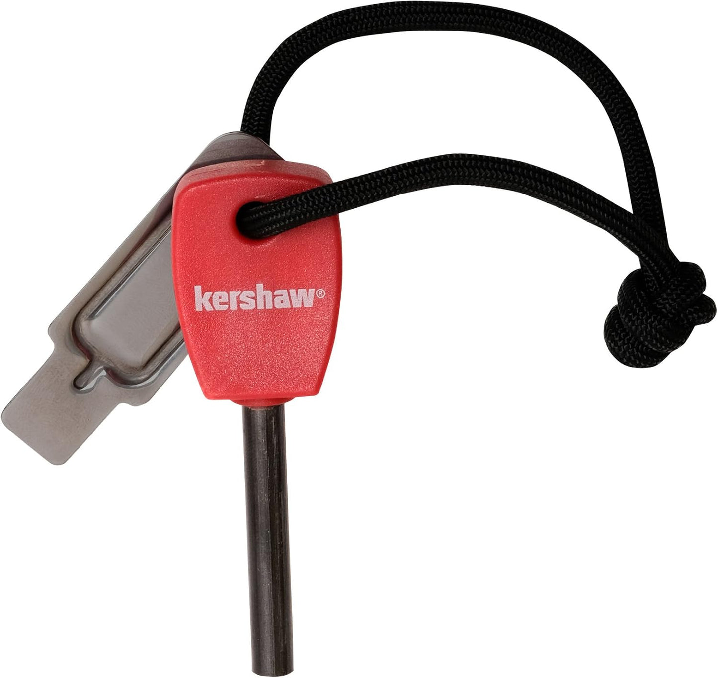 Kershaw Firestarter (1019X),3.1” High-Performance Magnesium Firesteel,Chrome-Plated Striker Steel,Up to 3000 Strikes,Waterproof,Easy to Operate,Red Molded Plastic Handle,Nylon Lanyard,1.1 OZ,Small