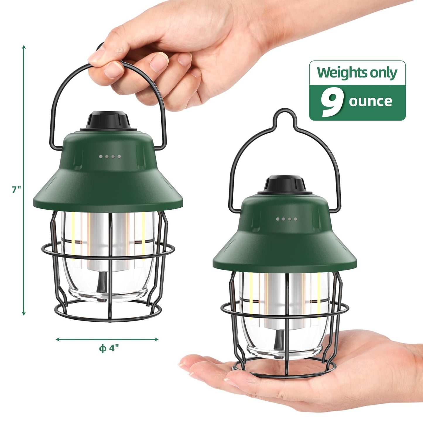 JINIU Rechargeable LED Camping Lantern, Mini Retro Portable Waterproof Lantern, 1000LM, 3 Light Modes (2700-6500K) Stepless Dimming Brightness, Hanging Tent Light for Camping, Power Outages