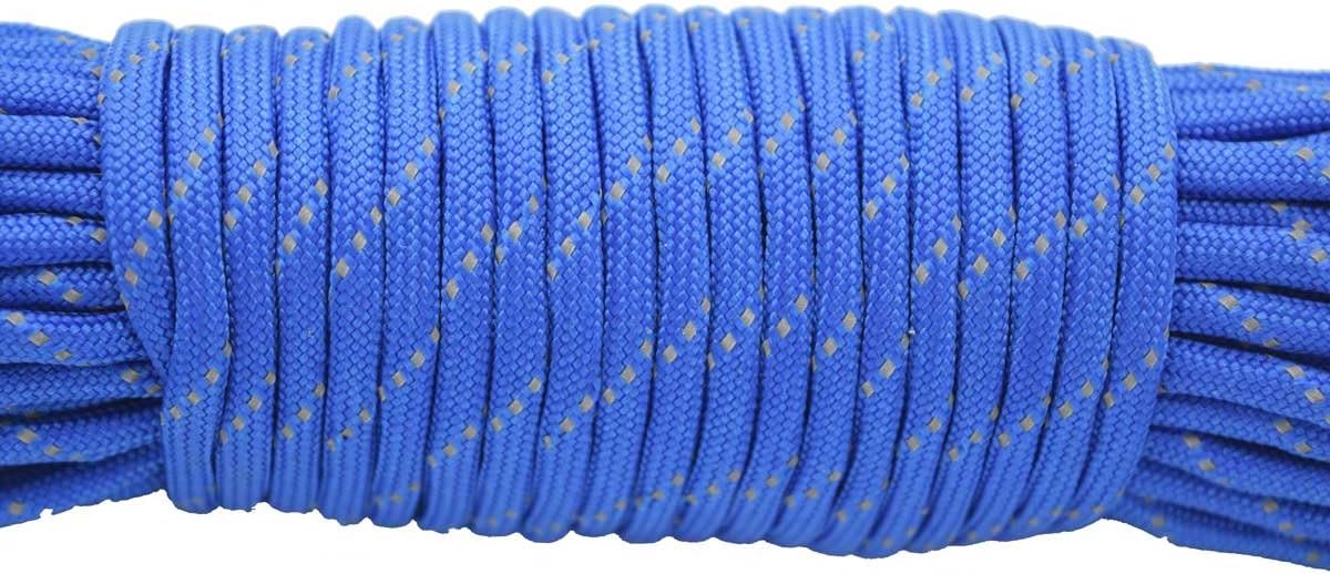 100FT Reflective Paracord 7 Core 550 Parachute Cord (Blue)