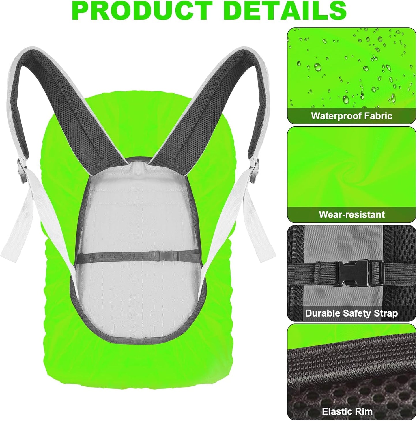 LAMA 2pcs Waterproof Rain Cover for Backpack, Reflective Rainproof Protector for Anti-dust and Anti-Theft M 30L-40L Black