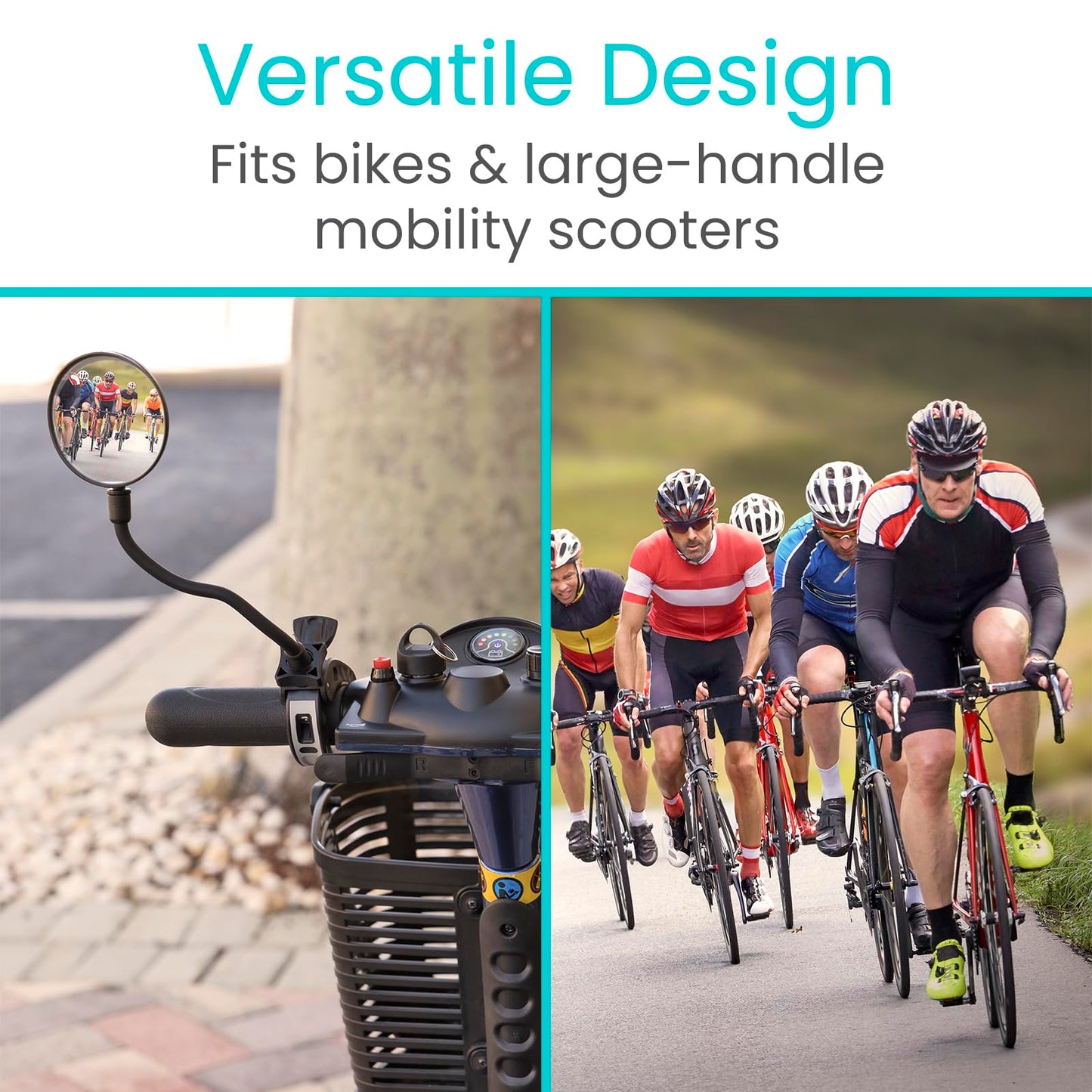 Vive Rear-View Side Mirror - Designed for Scooters, Bikes, Motor Vehicles, Bicycles, Handlebars - Clamp On Scratch Resistant Glass - 360 Rotatable, Adjustable, Universal Fit, Wide Angle Safety Support