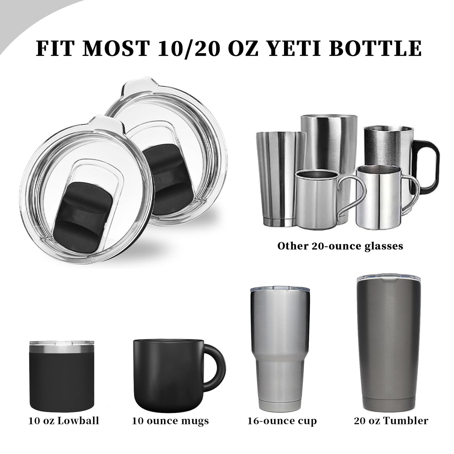 20oz Tumbler Lid(2 Pack), Replacement Lids Compatible for YETI 20 oz Tumbler, 10/24 oz Mug and 10 oz Lowball Magnetic Replacement Cup Covers Yeti Lids BPA Free