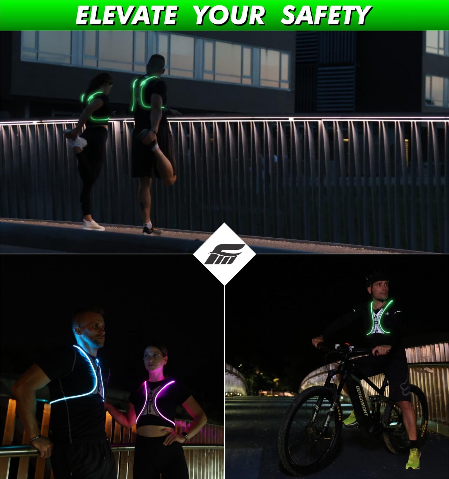 SPIDER Reflective Lighted Running Vest - Optic Fiber Technology, Bright, 360° Visible, Ultralight, Phone Pocket, Fully Adjustable Size XS-3XL - Reflective Running Gear for Safe Night Sports & Walking