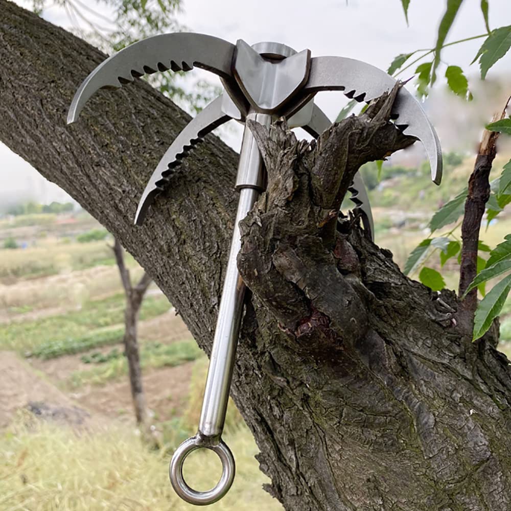 4-Claw Grappling Hook Stainless Steel Claw Carabiner,with 20m/66ft Auxiliary Rope,Climbing Foldable Safety Portable Multifunction Grappling Outdoor for Climbing, Anchoring, Fishing,Hiking