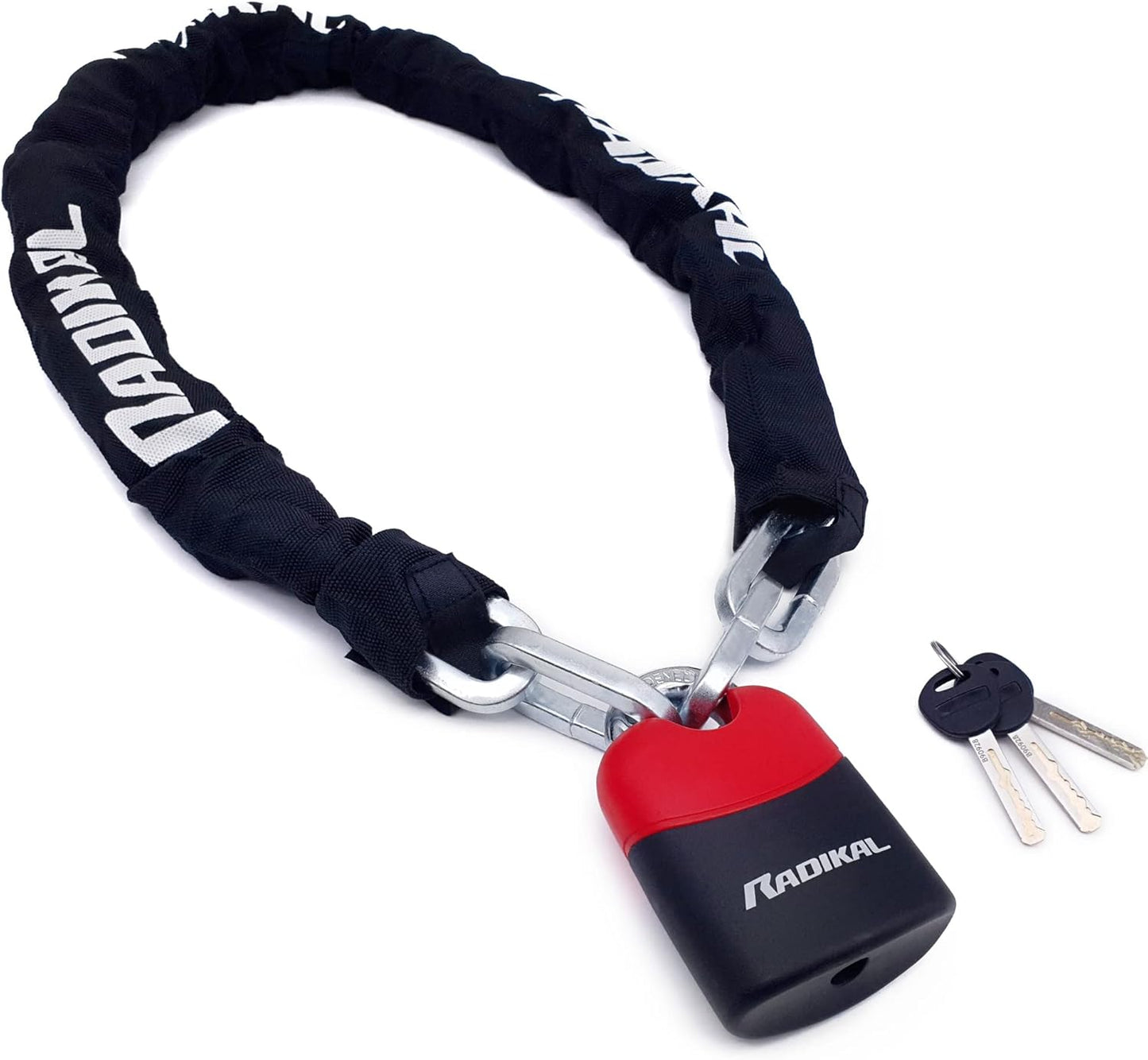 RADIKAL RK4120 Motorcycle Chain Lock Cemented Steel, ø0.39in, 3.93ft Long, 2X Link System, Anti-Scratch, High Security Padlock for Garage Security Anchor, Scooter, Electric Bicycle, Containers, Gates