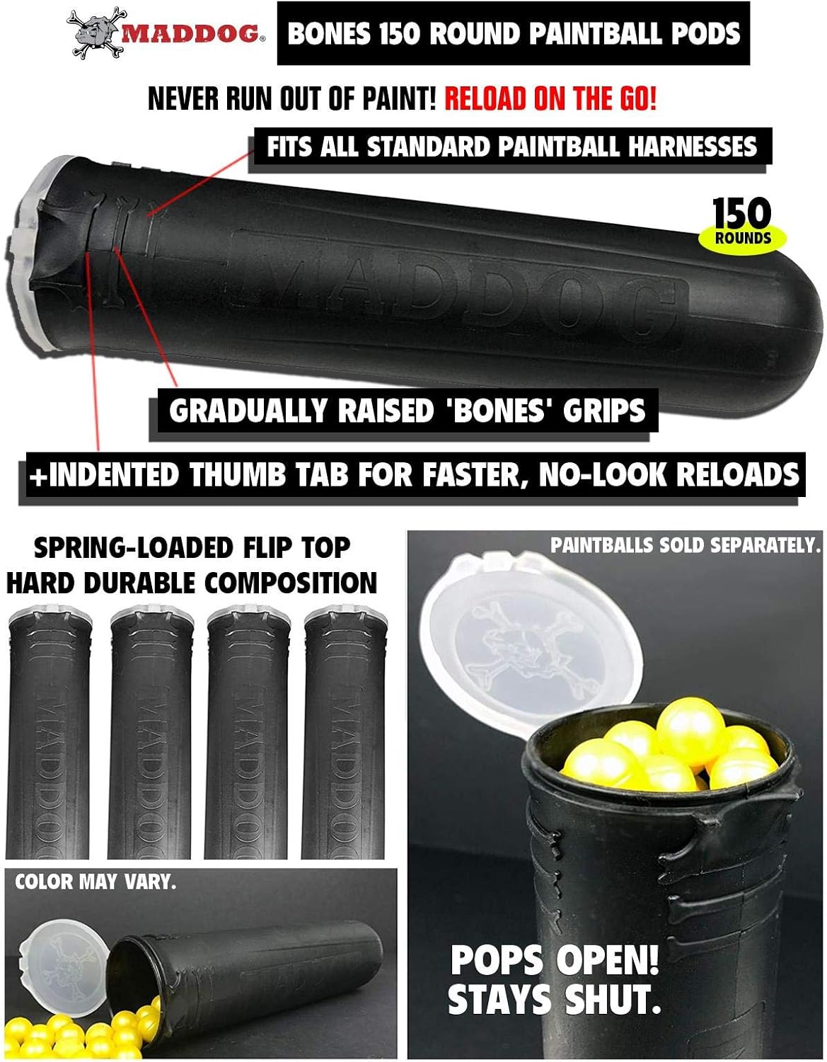 Maddog Pro 3+2 Paintball Harness Pod Pack | Pod Ejection | Adjustable Elastic Velcro Belt