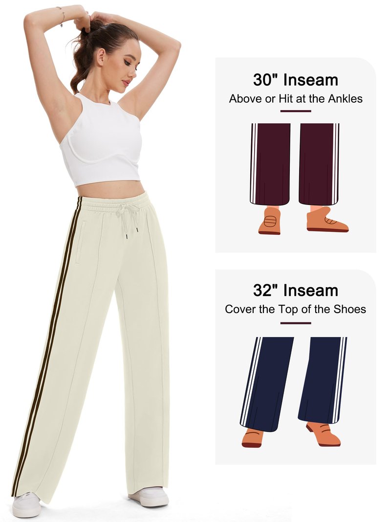 Tapata Tall Women's 34" Inseam Casual Pants Track Athletic Sweatpants Warm Up Loose Side Stripe Street Slacks, Beige, M