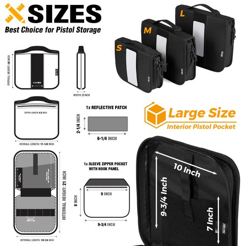 DBTAC Square Pistol Rug Bag | Stiffen Tactical 1x Handgun Firearm Shooting Padded Case with Removable & Reflective Patch (Black, 7" x 6" Small Pistol Case)