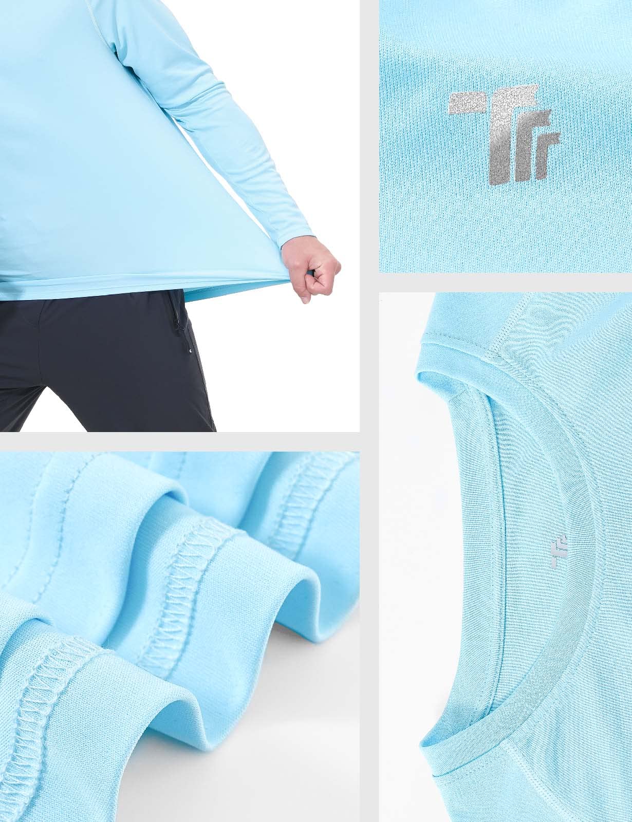 Rdruko Men's Hiking Shirts Long Sleeve UPF 50+ Lightweight Dry Fit Outdoor Fishing Swim UV Shirts(Sky Blue, US XXXL)