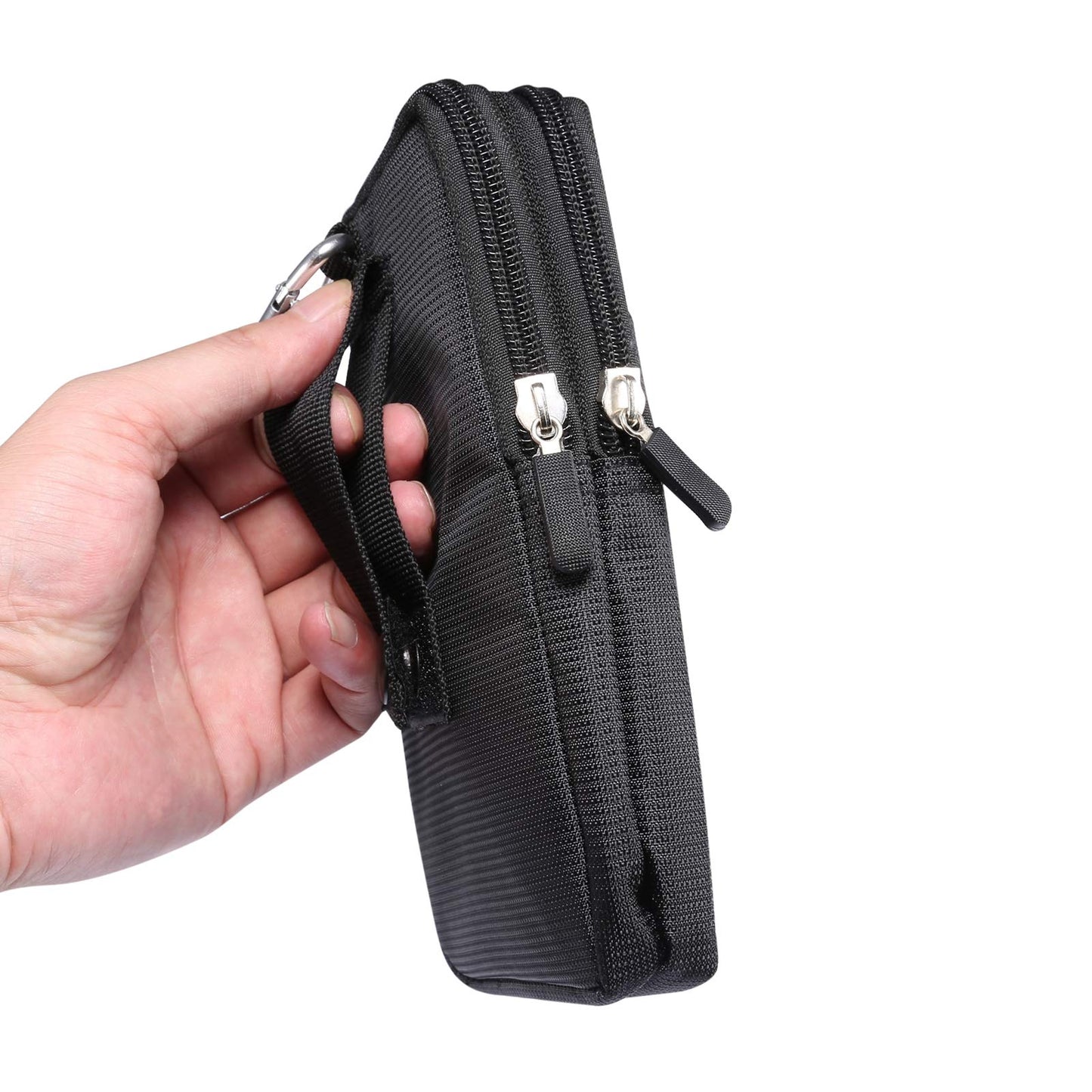 Men's Smartphone Waist Bag Zipper Mobile Phone Holster Waist Pouch Wallet with Carabiner Belt Loop for Outdoor Sport Travel