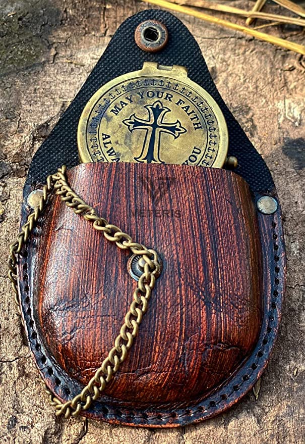 VETERIS Directional Engraved Compass Working May Your Faith Always Guide You, Baptism Gifts with Leather Case or Wooden Case for Loved Ones, Son, Father, Love, Partner, Spouse, Fiancé.