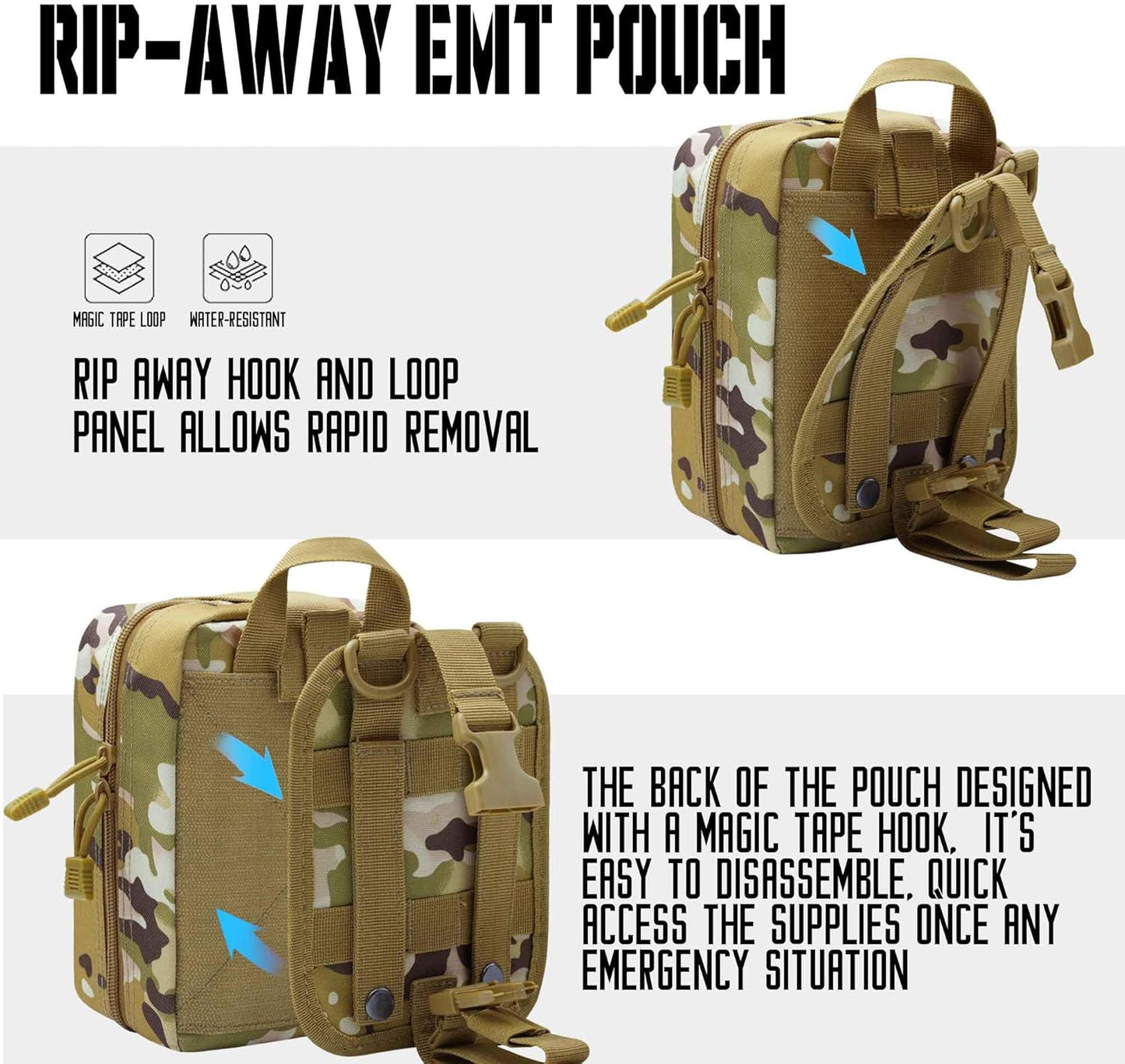 1000D Molle Ifak Pouch Rip Away, Tactical Tear Away Medical Pouch Empty, Military First Aid Pouch Bag Only for Camping Hiking Travel
