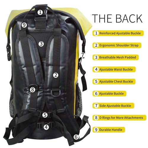 SEPEAK 55L Waterproof Marine Dry Bag, Roll Top Backpack, Heavy Duty Dry Sack for Kayaking, Boating,Swimming,Diving,Surfing,Rafting,Fishing,Camping,Hiking,with Reflective Strip,Yellow