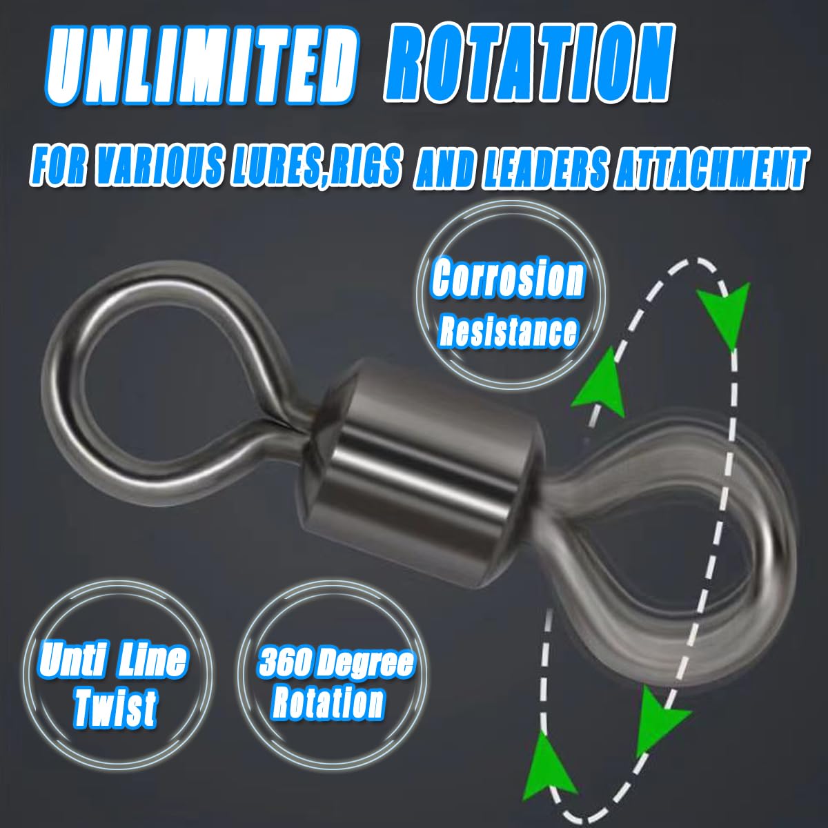 ENERHIKE 250pcs Fishing Swivel Rolling Barrel Swivel Stainless Steel Swivels Corrosion Resistance Black Nickle Connector for Freshwater Saltwater Fishing Tackle #2#4#6#8#10