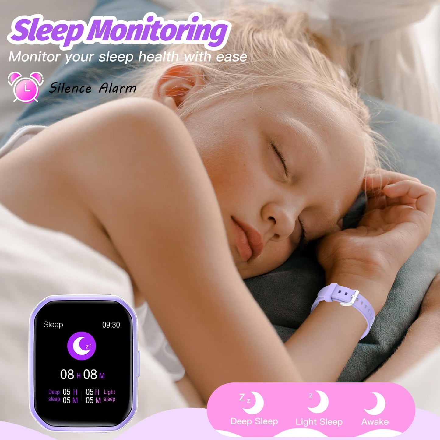 Kids Smart Watch for Girls,IP68 Waterproof Kids Fitness Tracker Watch with 1.5 Inch DIY Face,Heart Rate Sleep Monitor,19 Sport Modes,Calories Counter,Alarm Clock,Great Gifts for Children 6+(Purple)