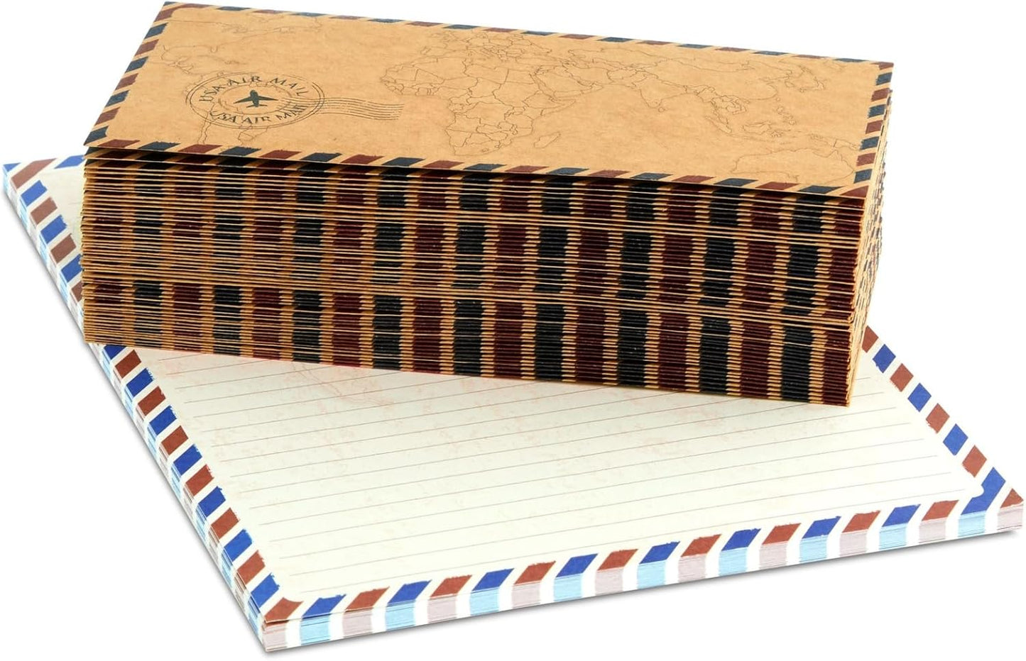 48 Pack Letter Writing Stationary Paper and Envelopes Set, Vintage Travel Design (6.9 x 9.25 In)