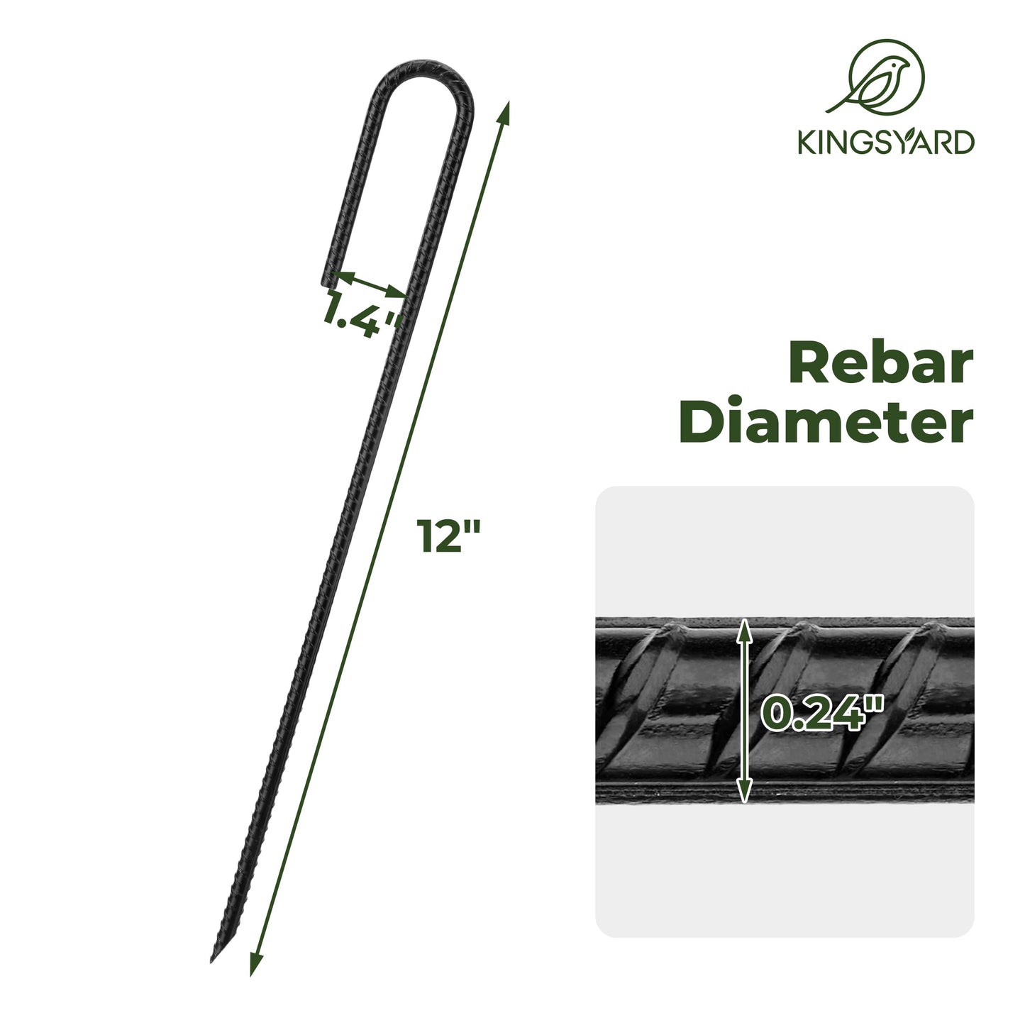 Kingsyard 10 Pack Tent Stakes Heavy Duty, 12 Inch 1/4 Inch Diameter J Shape Hook Rebar Stakes, Galvanized Steel Ground Anchors Metal Spikes for Yard, Hoses Landscape, Chain Link Fence, Black