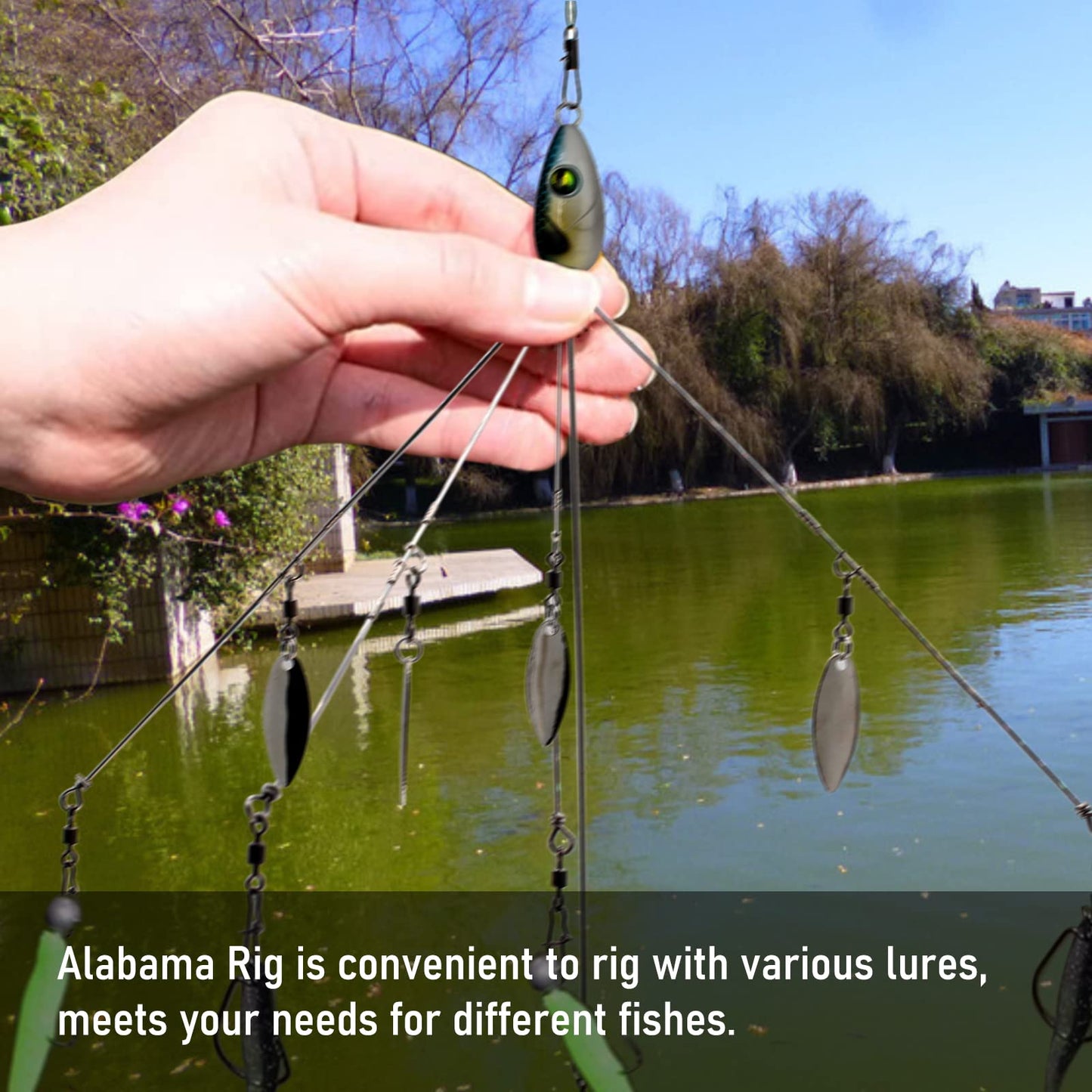 3 Pcs 8.5 in 0.6 Oz Alabama Rigs, 5 Arm Umbrella Rig Swimbait with 4 Willow Leaf Bass Fishing Lure for Trout Salmon Freshwater Saltwater