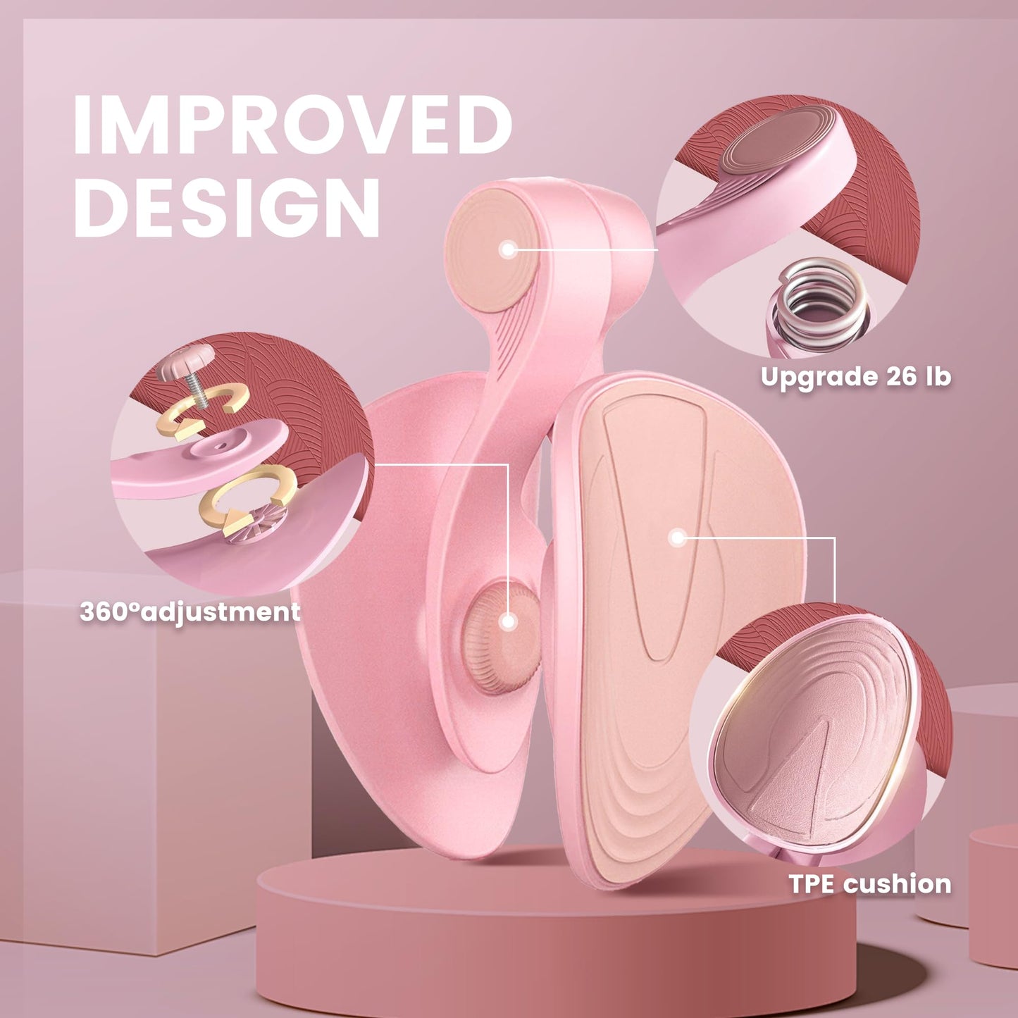 JOYFIYU Thigh Trainer Thigh Exerciser&Resistance Bands,Thigh Toner,Inner Thigh Exercise Equipment,Kegel Exercise Products for Women Tightening,Thigh Exercise Equipment Upgrade 26 Pounds (Pink)