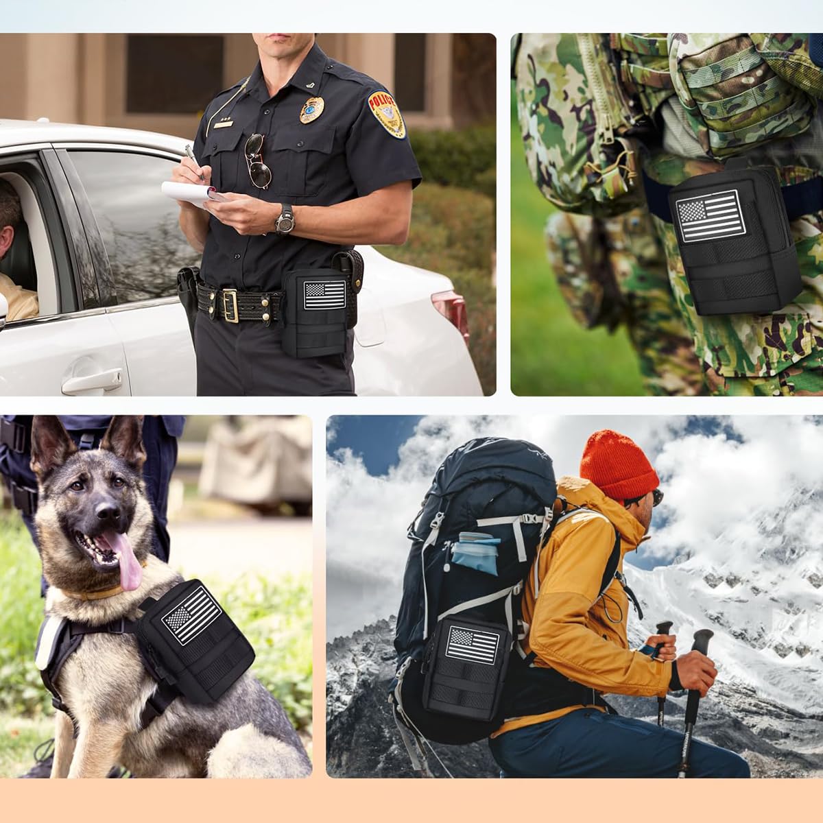 2 Pack Molle Pouches-Vest Pouch Belt Pouch Waist Bag Pack EDC Molle Accessories Bag Small Utility Pouch with Flag Patch Black