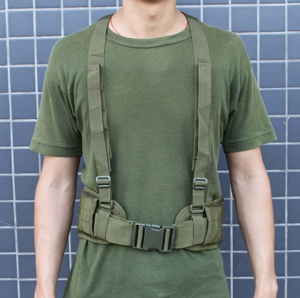 FAMI Tactical Battle Combat Airsoft Padded Equipment Molle Waist Belt with Adjustable Suspenders Free Straps