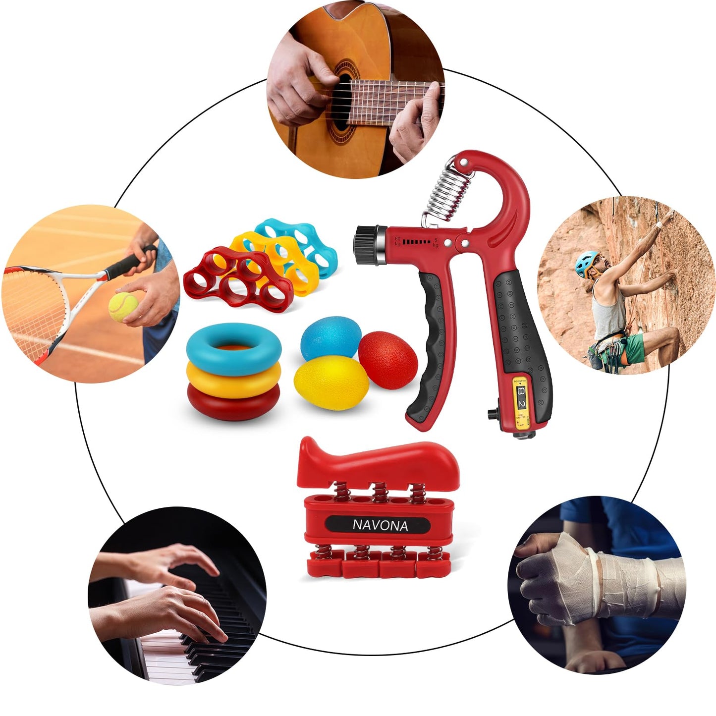 11PCS Grip Strength Trainer Kits, Hand Gripper Strengthener, Forearm Strengthener, Finger Strengthener, Finger Exerciser, Hand Exerciser, Stress Relief Ball, Grip Ring, for Muscle Building, Recover Hand Injury