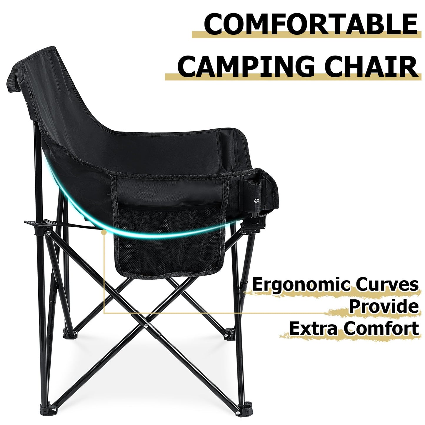 Leonyo Folding Camping Chairs, Portable Outdoor Lawn Chairs for Adults with Carrying Bag for Outside Fishing, Hiking & Festivals, Black