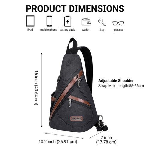 WITZMAN Canvas Sling Bag for Men Women Convertible Sling Backpack Crossbody Vintage Chest Bag Travel Casual Daypack(A8003 Black)