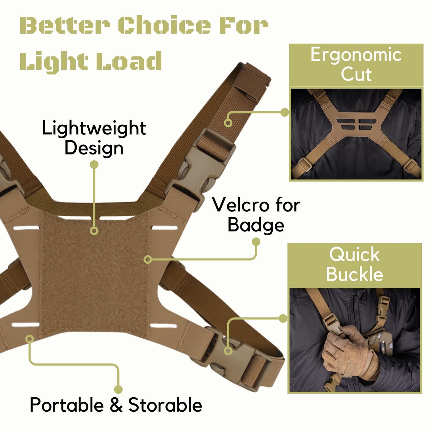 Let Me Be FoldPanel Chest Vest Set, Chest Rig Phone Mount for Plate Carrier Accessory Navigation Board, Outdoor Hiking Fishing Cycling Tactical Vest Wearable Phone Carrier for 4.7"-6.7" Screen (Tan)