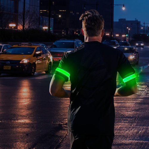 PZRLit Running Light for Runners 2 Pack Rechargeable Light Up LED Bracelets Reflective Running Gear Wrist Flashlight Luminous Armband for Night for Joggers Bikers Walkers Men Women-Green