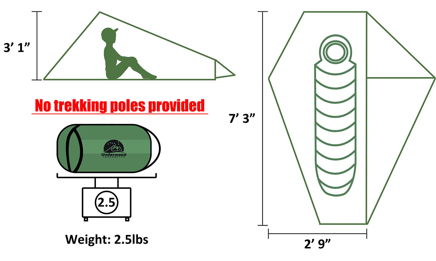 1-Person Ultralight Trekking Pole Tent & Collapsible Aluminum Hiking Poles by Underwood Aggregator