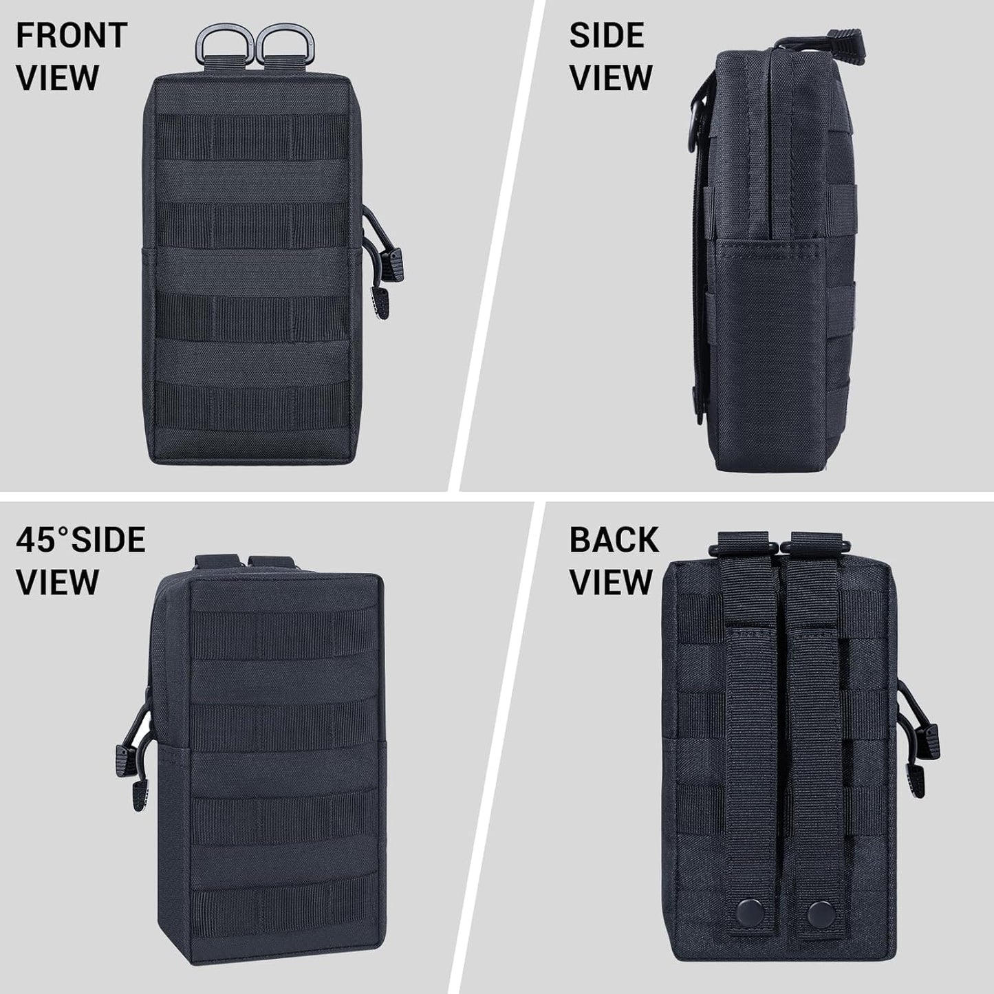 2 Pack Tactical Molle Pouches, Molle Utility Pouch, Small Tactical Bag, Belt Pouch, Compact Water-Resistant EDC Pouch (Black)