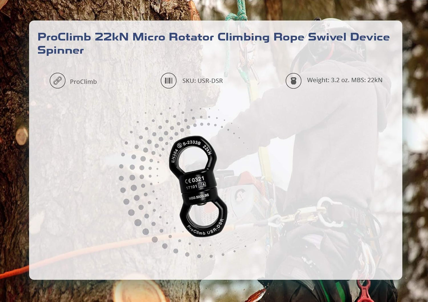 22kN Micro Rotator Climbing Rope Swivel Device Spinner 6700lb Breaking Strength for Rock Climbing Arborist Backyard Swing Aerial Dance Dog Leash Connector CE Certified