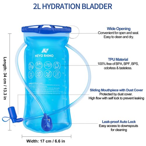 N NEVO RHINO Hydration Bladder 2L Leak Proof Water Reservoir,BPA Free,Wide Opening,2L Water Bladder for Hydration Backpack
