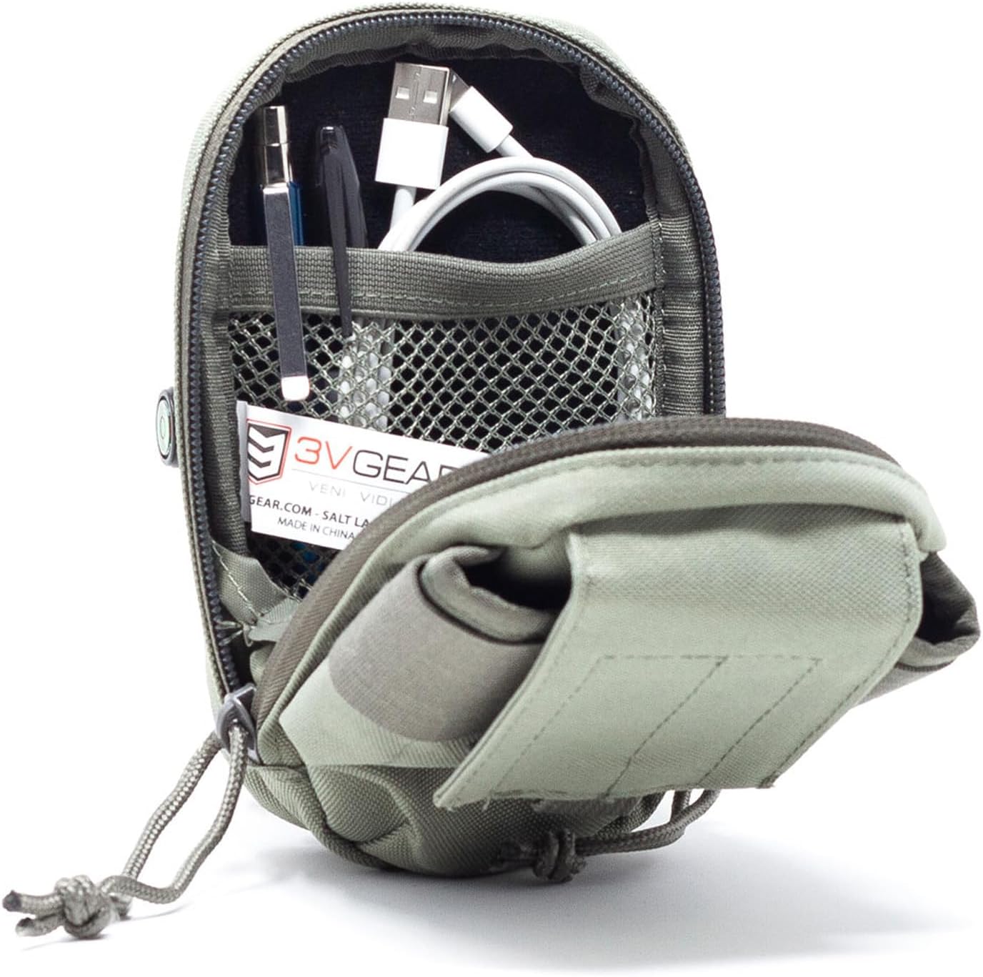 3VGEAR Tech Accessory Pouch - Rugged 600D PVC-Backed Polyester MOLLE Phone Holder with 2 Micro-Fleece Lined Pockets - Lightweight and Quick Access MOLLE Pouch