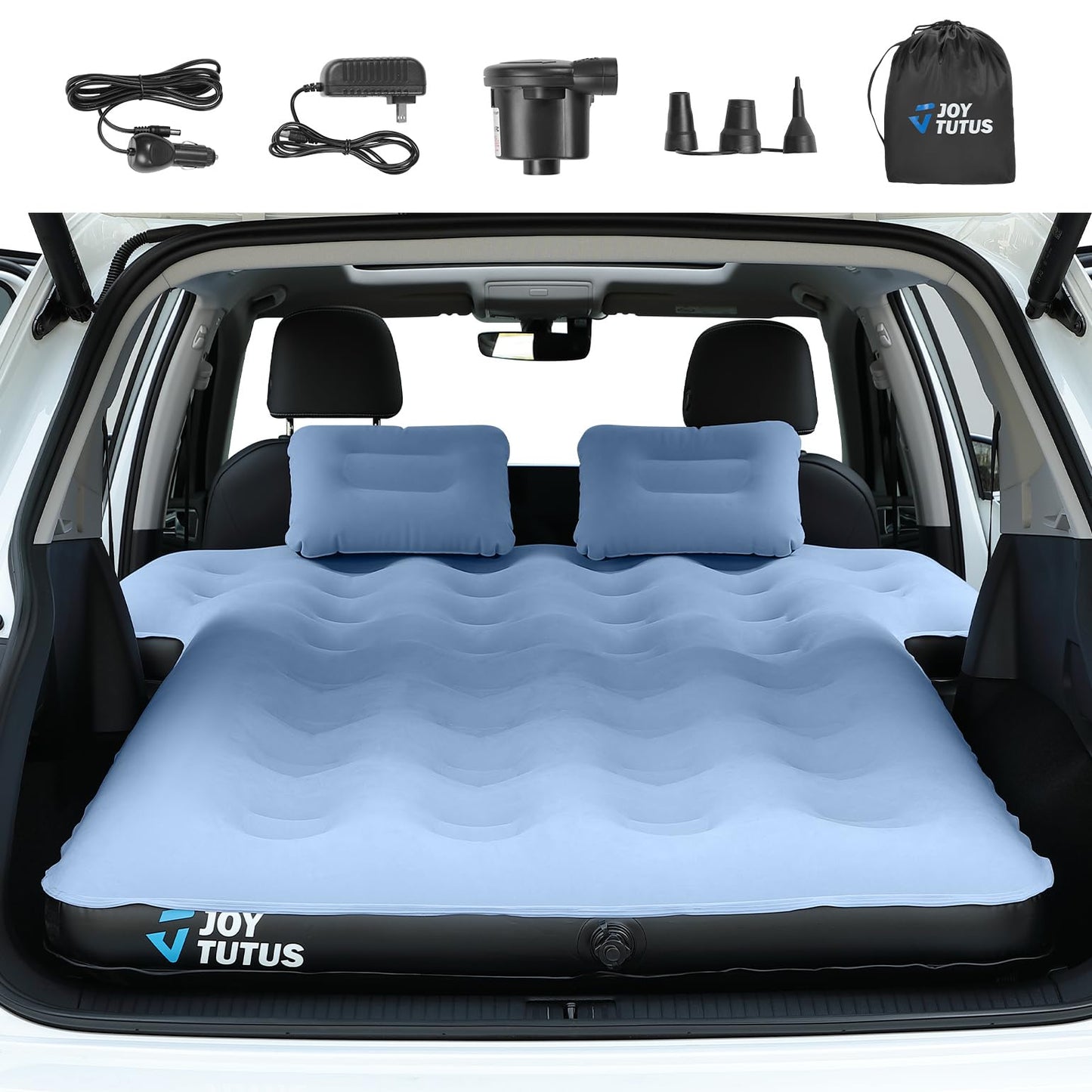 JOYTUTUS SUV Mattress for Car Camping, Upgraded Flocking and Extra Thick Oxford Surface SUV Air Mattress,Camping Bed Mattress with 2-in-1 Air Pump, 2 Pillows & Carry Bag (Blue)