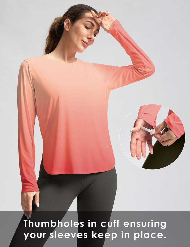 Women's Sun Shirts UPF 50+ Long Sleeve UV Protection Shirt Lightweight Quick Dry Workout Hiking Tops for Women(Orange/Red Gradient,XL)