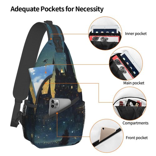 Wizard Castle Halloween Sling Bag Crossbody Backpack for Women Men Hiking Travel Bag Pouch Small Daypack Casual Pack Lightweight Cross Chest Bag Outdoor