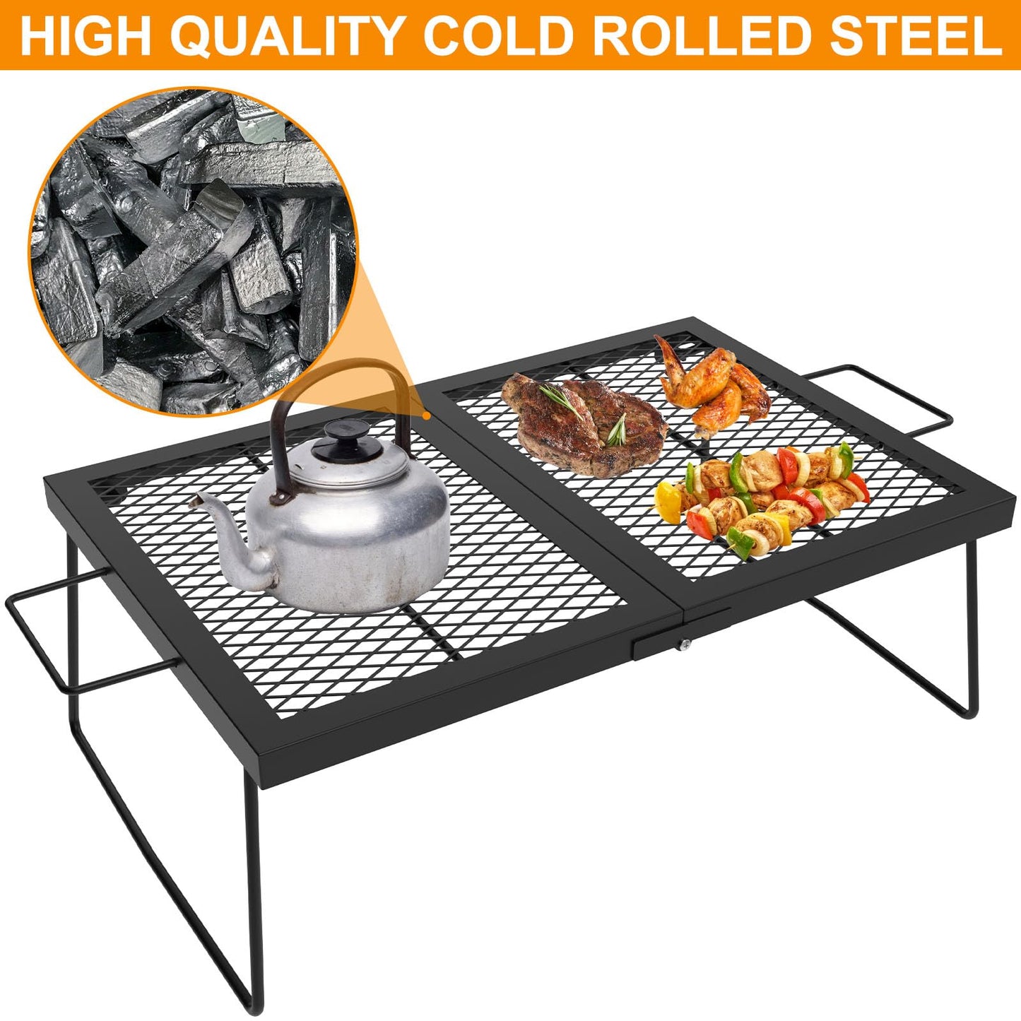 "Folding campfire Grill Cooking Racks Campfire Grate Over Fire Pit, Fireplace Cooking Grate Fire grill Grate for Camping, Grill Grate Over the Fire Cooking Equipment Camping Accessories for Outside"