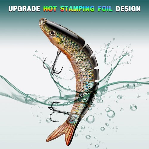 CharmYee Bass Fishing Lures with Hot Stamping Foil Designed Highly Realistic 8 Multi Jointed Swimbaits for Freshwater Saltwater Bass Trout Fishing Bait