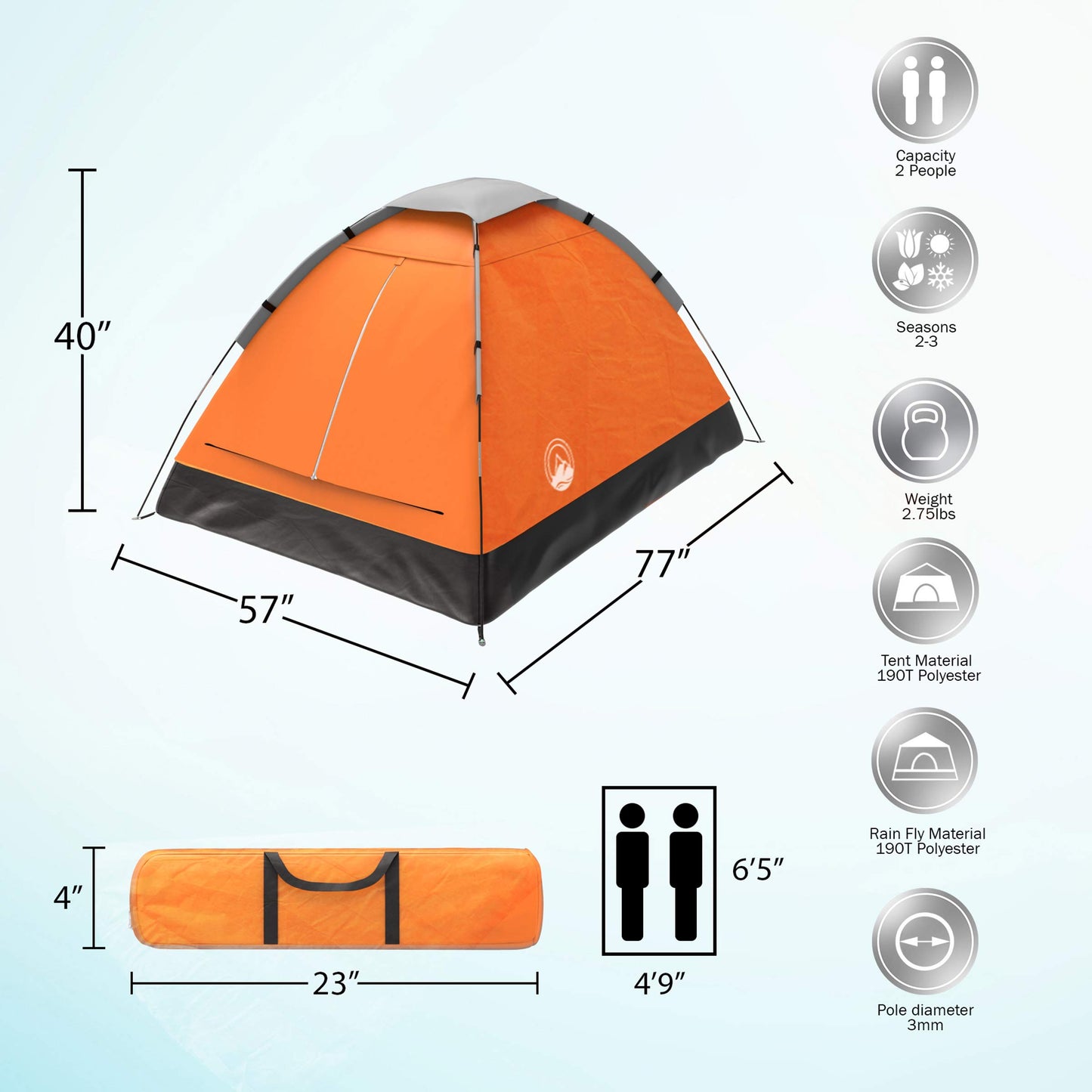 2-Person Tents Bundle - Pink Dome & Orange Compact Camping Tents with Rain Flys and Carry Bags by Wakeman Outdoors