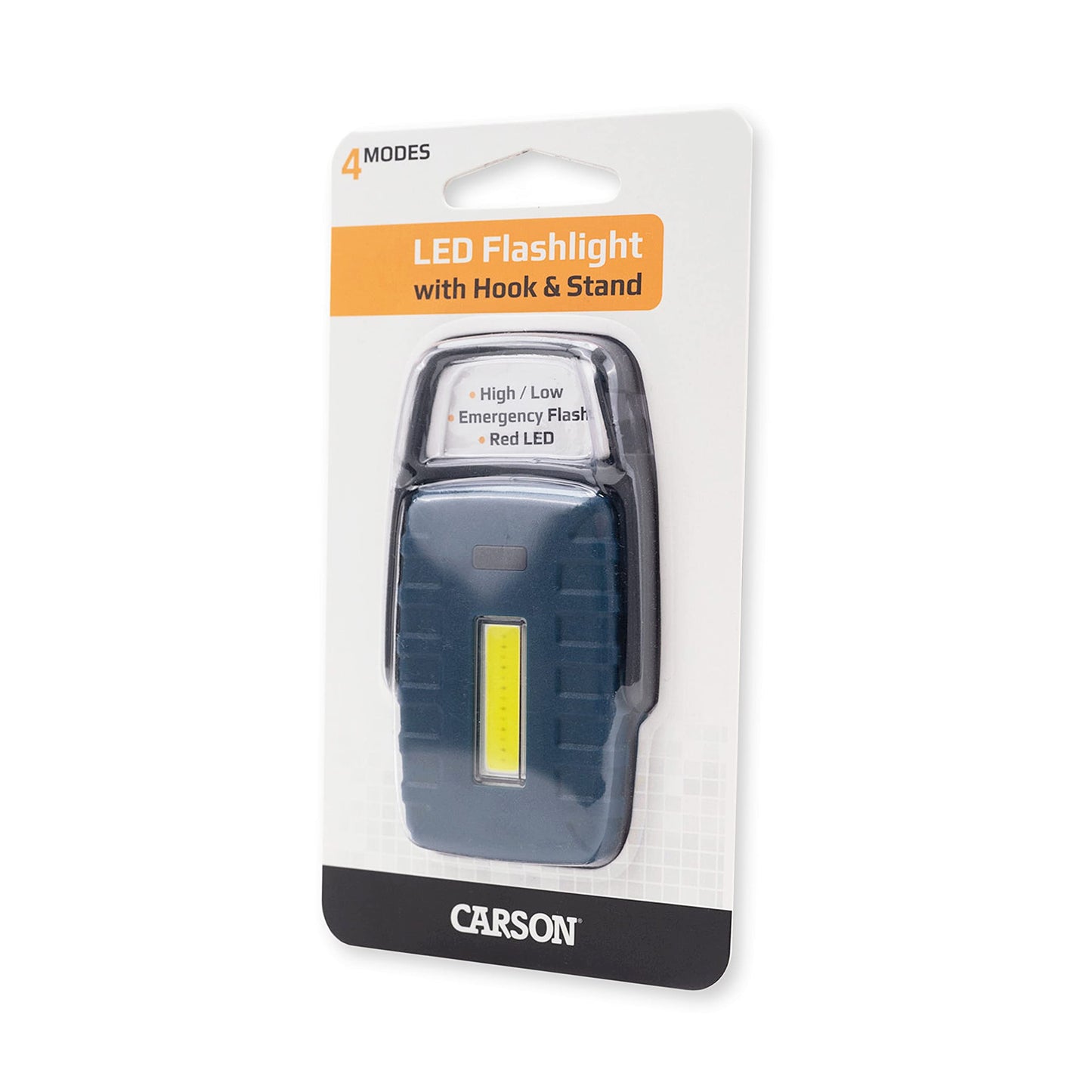 Carson COB White and Red LED Compact and Lightweight Flashlight with Hook and Stand with 4 Lighting Modes - Great Portable Light for Camping, Hiking and Travel (KL-20)