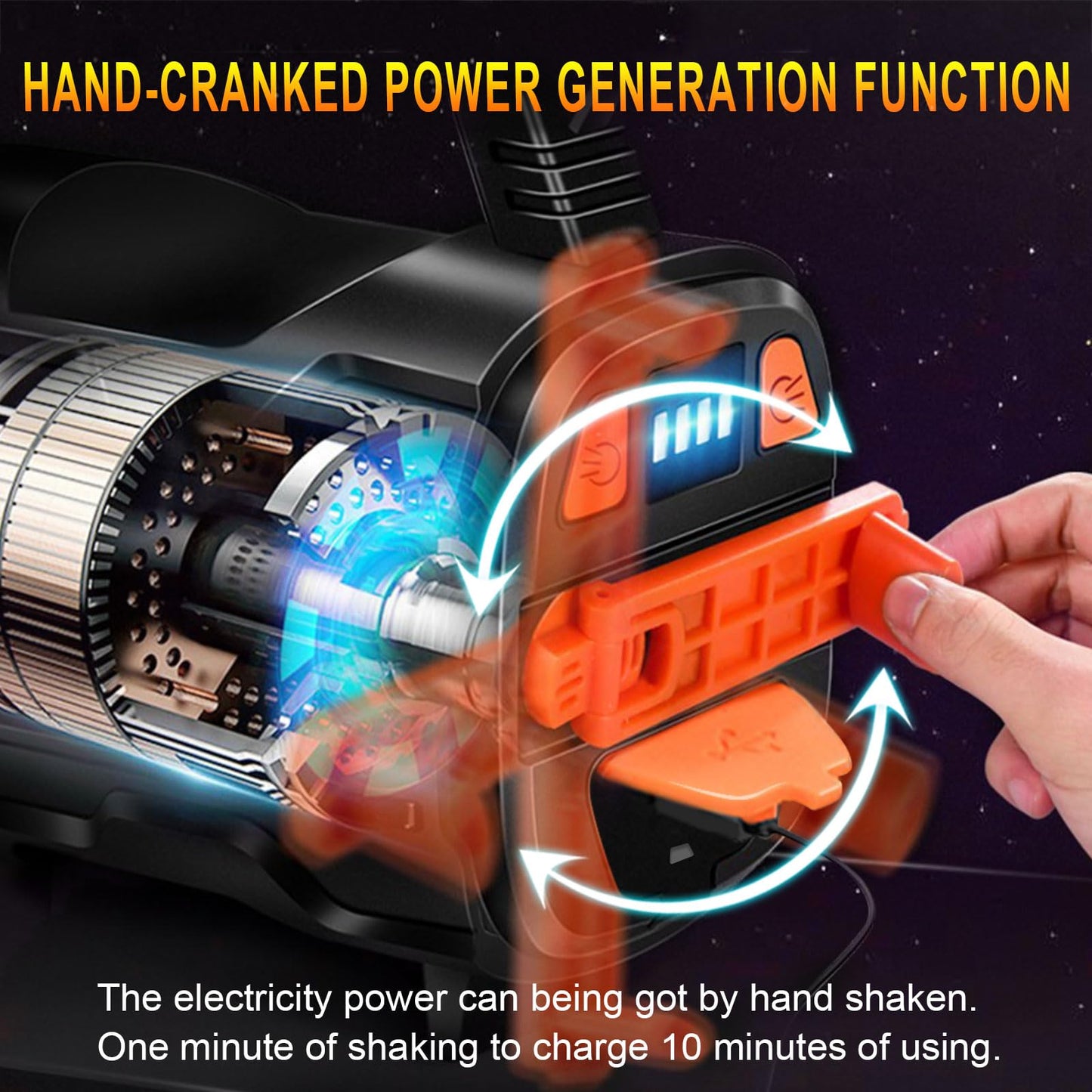 Hand Crank Powered LED Camping Lantern Rechargeable Flashlight, 6 Light Modes, IPX4 Waterproof, Durable, Camping Essentials, Lantern Flashlight for Outdoor Hiking, Hurricane Emergency, Power Outages